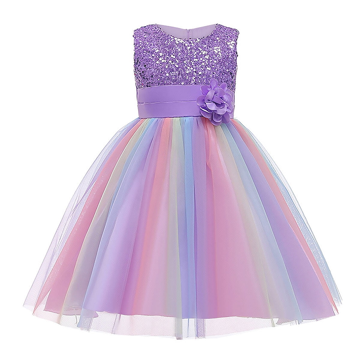 Paillettenkleid für Blumenmädchen zum Ostern – Regenbogen-Tutu-Prinzessinnen-Geburtstagsparty und Festzugskleid für Mädchen im Alter von 3–9 Jahren