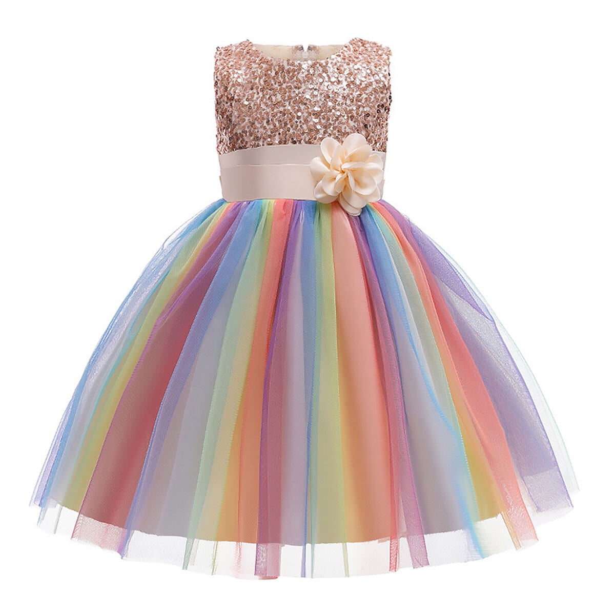 Paillettenkleid für Blumenmädchen zum Ostern – Regenbogen-Tutu-Prinzessinnen-Geburtstagsparty und Festzugskleid für Mädchen im Alter von 3–9 Jahren