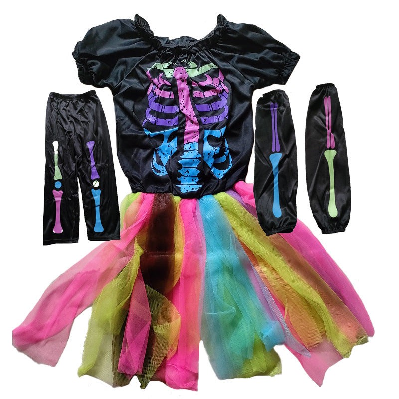 Fun World Funky Punky Bones Skelett Mädchen Halloween Kostüm für Kinder