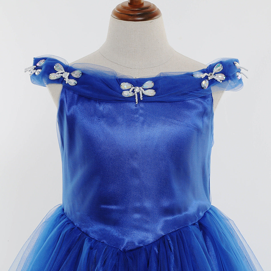 Girls Cinderlla LED Light Up Dress Princess Blue Party Outfit Halloween Cosplay Costume