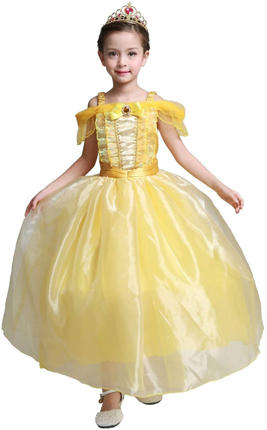 Girls Sleeveless Ball Gown Dress Beast Princess Costume Halloween Cosplay