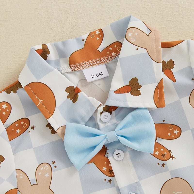 2-teiliges Oster-Outfit für Babys und Kleinkinder, Jungen, kurzärmliges Oberteil mit Knopfleiste und Fliege und einfarbigen Shorts