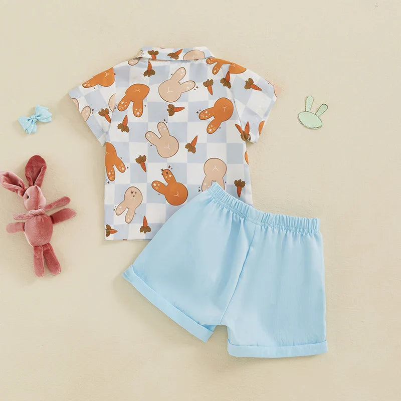 2-teiliges Oster-Outfit für Babys und Kleinkinder, Jungen, kurzärmliges Oberteil mit Knopfleiste und Fliege und einfarbigen Shorts
