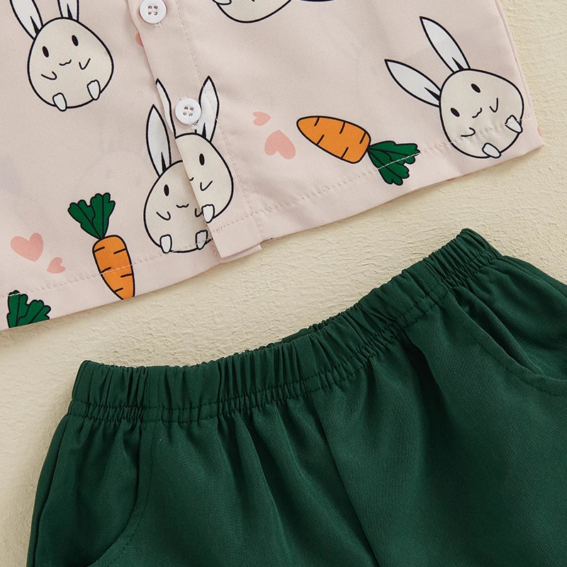 2-teiliges Oster-Outfit für Babys und Kleinkinder, Jungen, kurzärmliges Oberteil mit Knopfleiste und Fliege und einfarbigen Shorts
