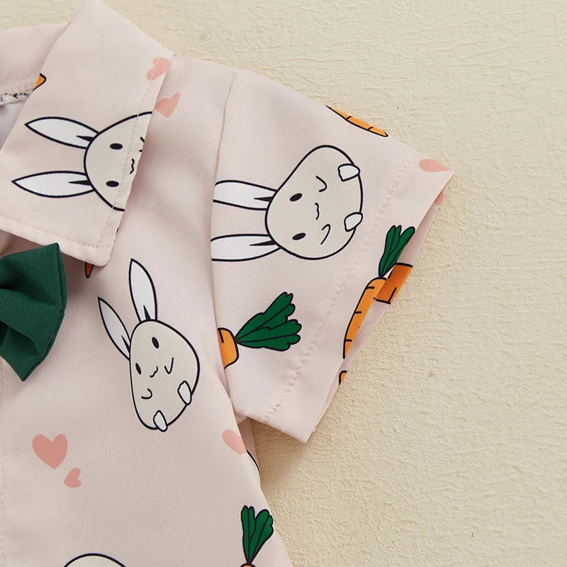 2-teiliges Oster-Outfit für Babys und Kleinkinder, Jungen, kurzärmliges Oberteil mit Knopfleiste und Fliege und einfarbigen Shorts