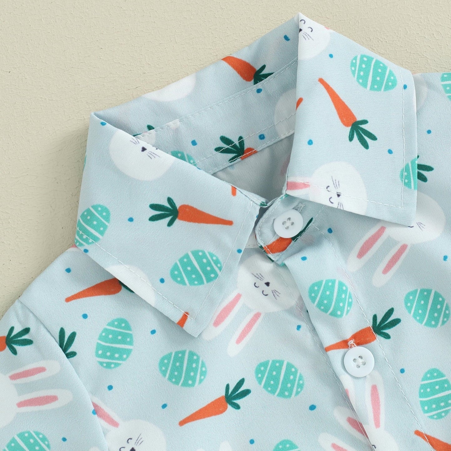 Kleinkind Baby Junge Ostern Outfit Hase Kurzarm Button Down Hemd Top Solide Shorts Sommer Kleidung Set