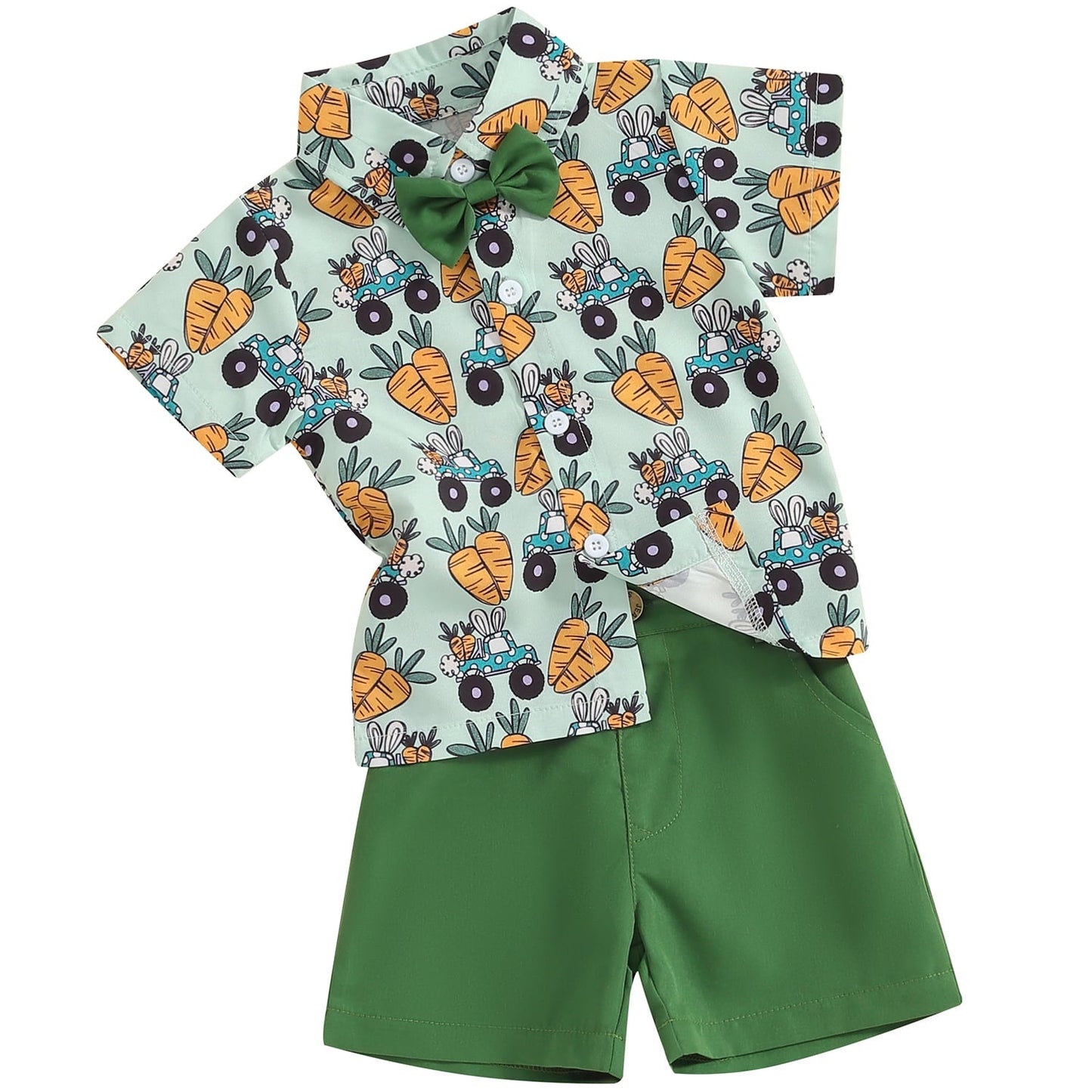 Weiches Osteroutfit für Kleinkinder – Hemd mit Fliege und Shorts mit Kaninchen-Print