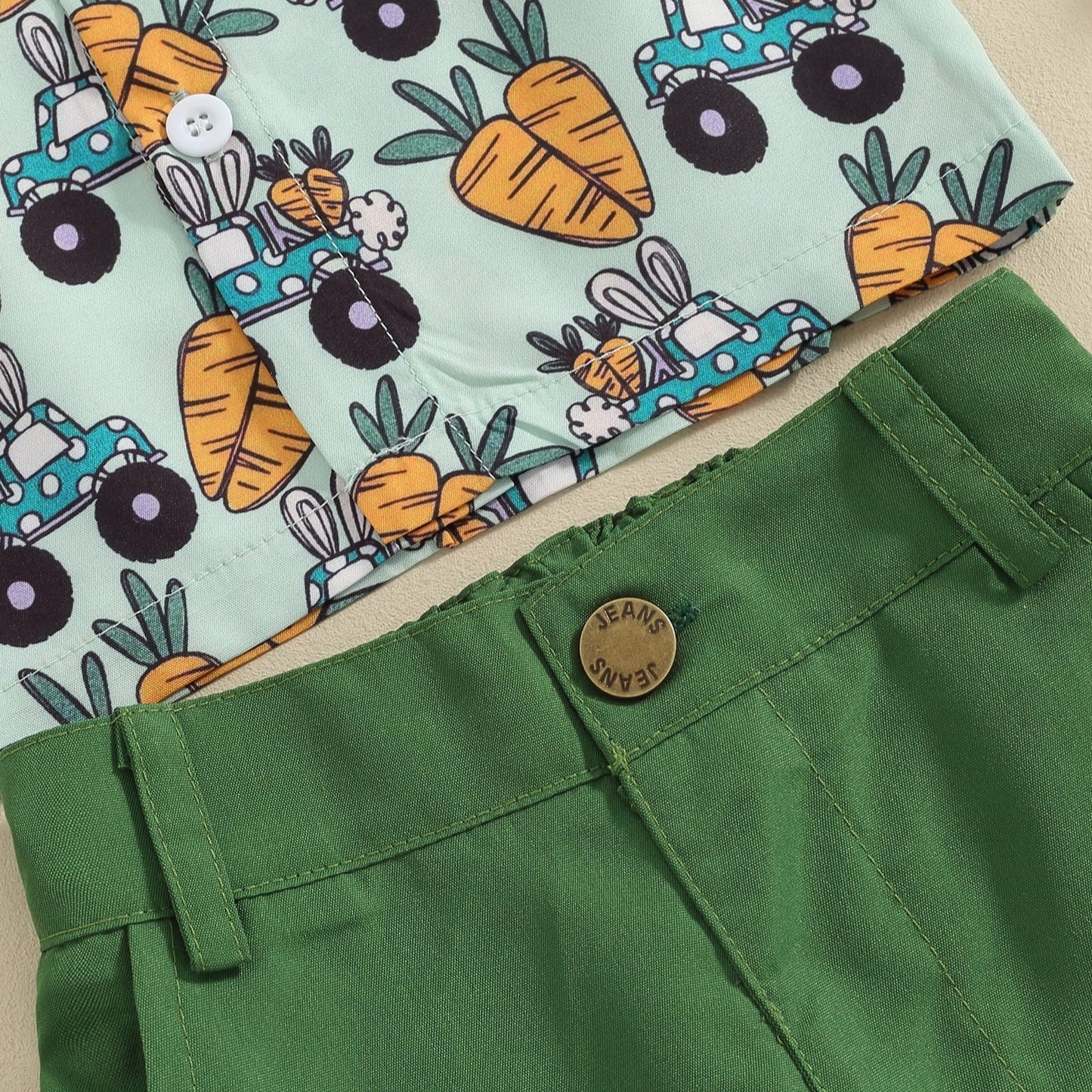 Weiches Osteroutfit für Kleinkinder – Hemd mit Fliege und Shorts mit Kaninchen-Print