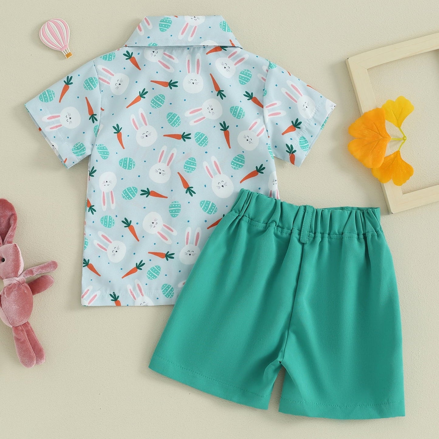 Kleinkind Baby Junge Ostern Outfit Hase Kurzarm Button Down Hemd Top Solide Shorts Sommer Kleidung Set