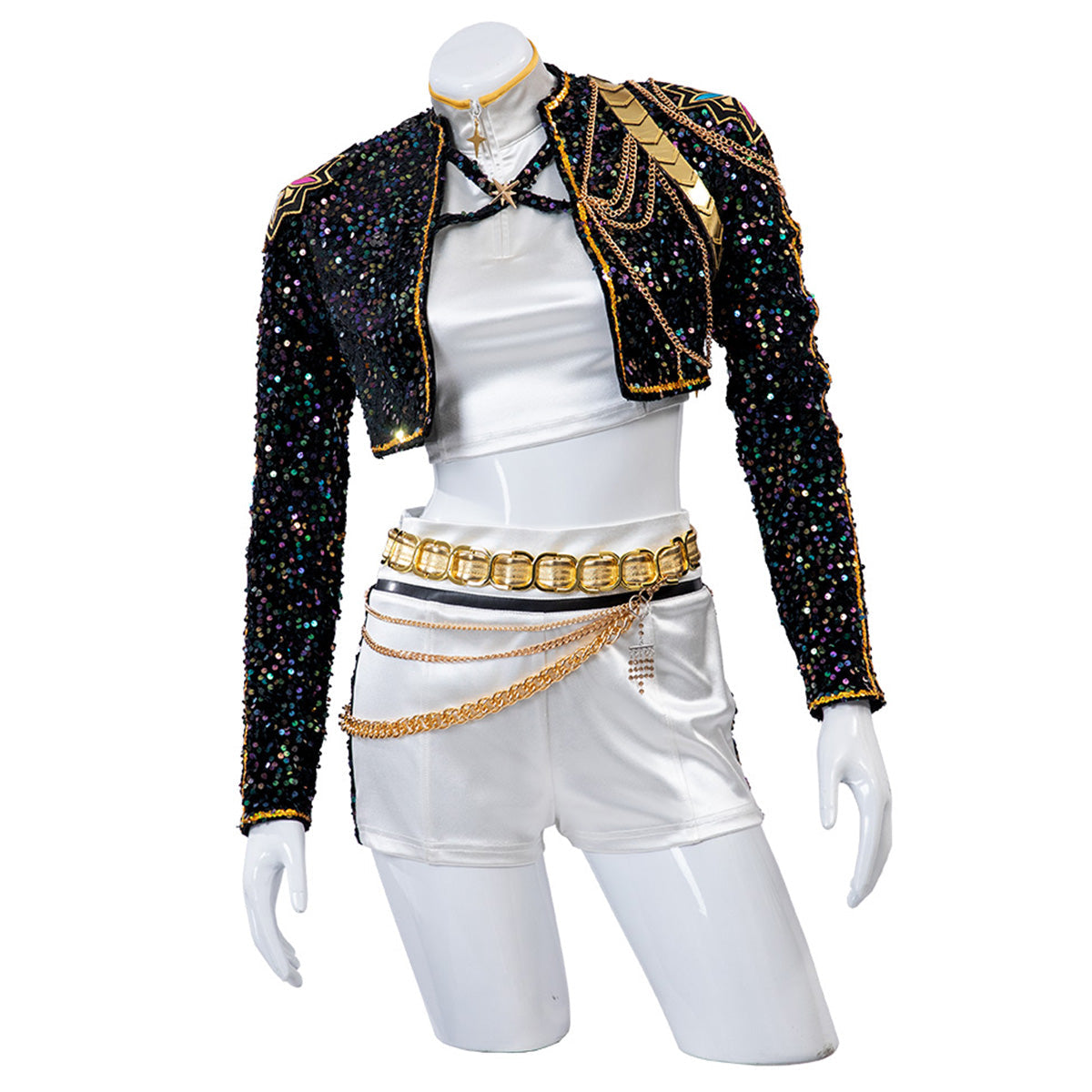 Pop Stars Costume Golden Black White Dance Outfit Stage Performance Suit