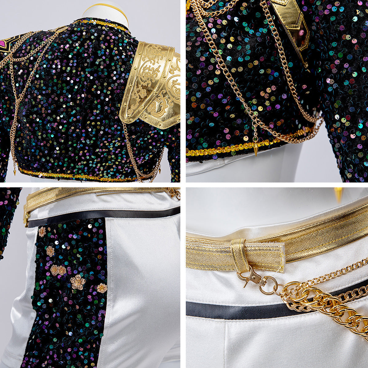 Pop Stars Costume Golden Black White Dance Outfit Stage Performance Suit