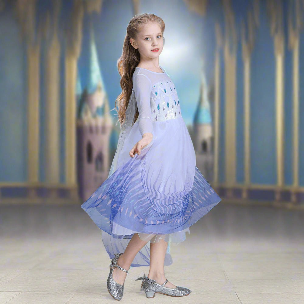 Kids Elsa Princess Costume Snow Girls Dress With Crown Scepter Wig Cosplay Accessories