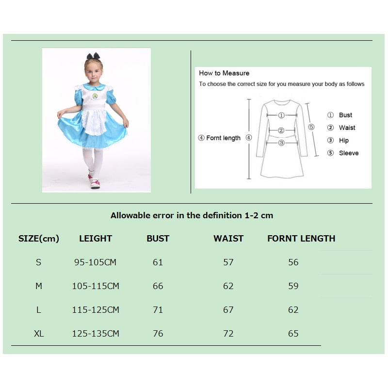 Kids Alice Costume Fairytale Cosplay Dress with headwear