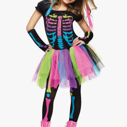 Fun World Funky Punky Bones Skelett Mädchen Halloween Kostüm für Kinder