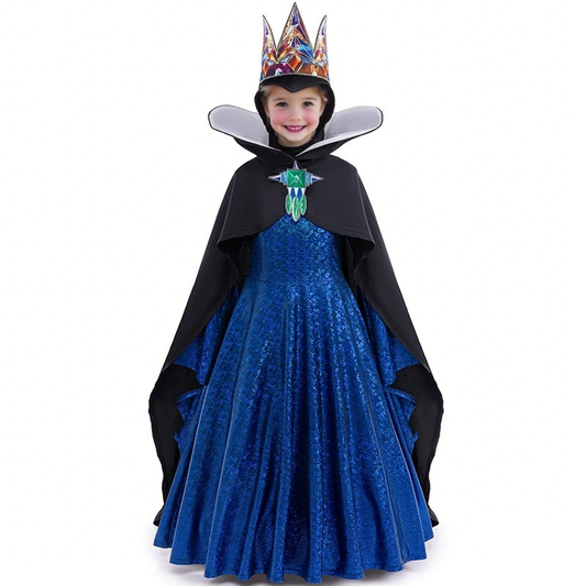Girls Wicked Queen Costume Dress Cape Helmet Crown 4pcs Suit for Cosplay Party