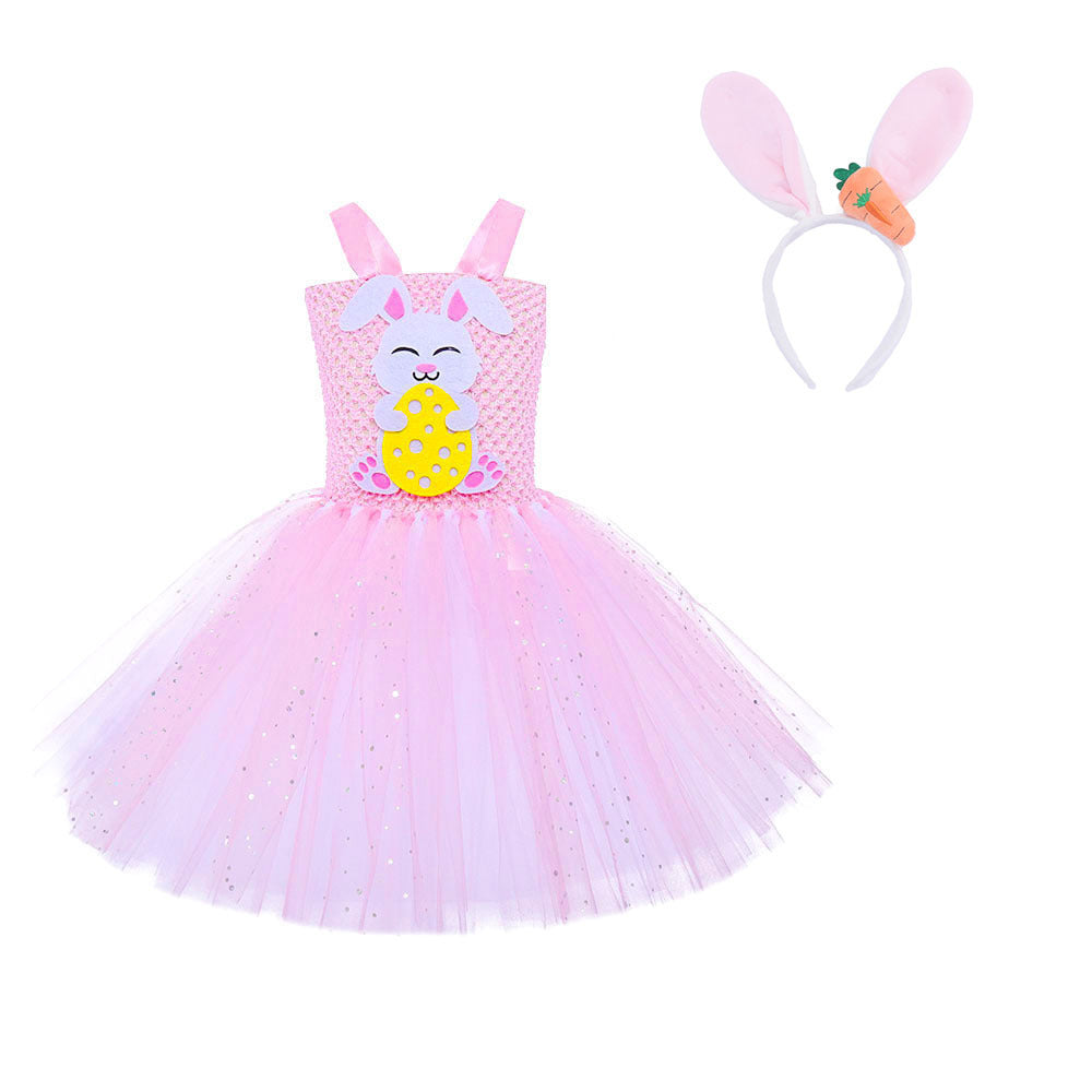 Mädchen Osterkleid Niedliches Häschenkostüm Rosa Kleid mit Stirnband 2-teilig Anzug für Partys
