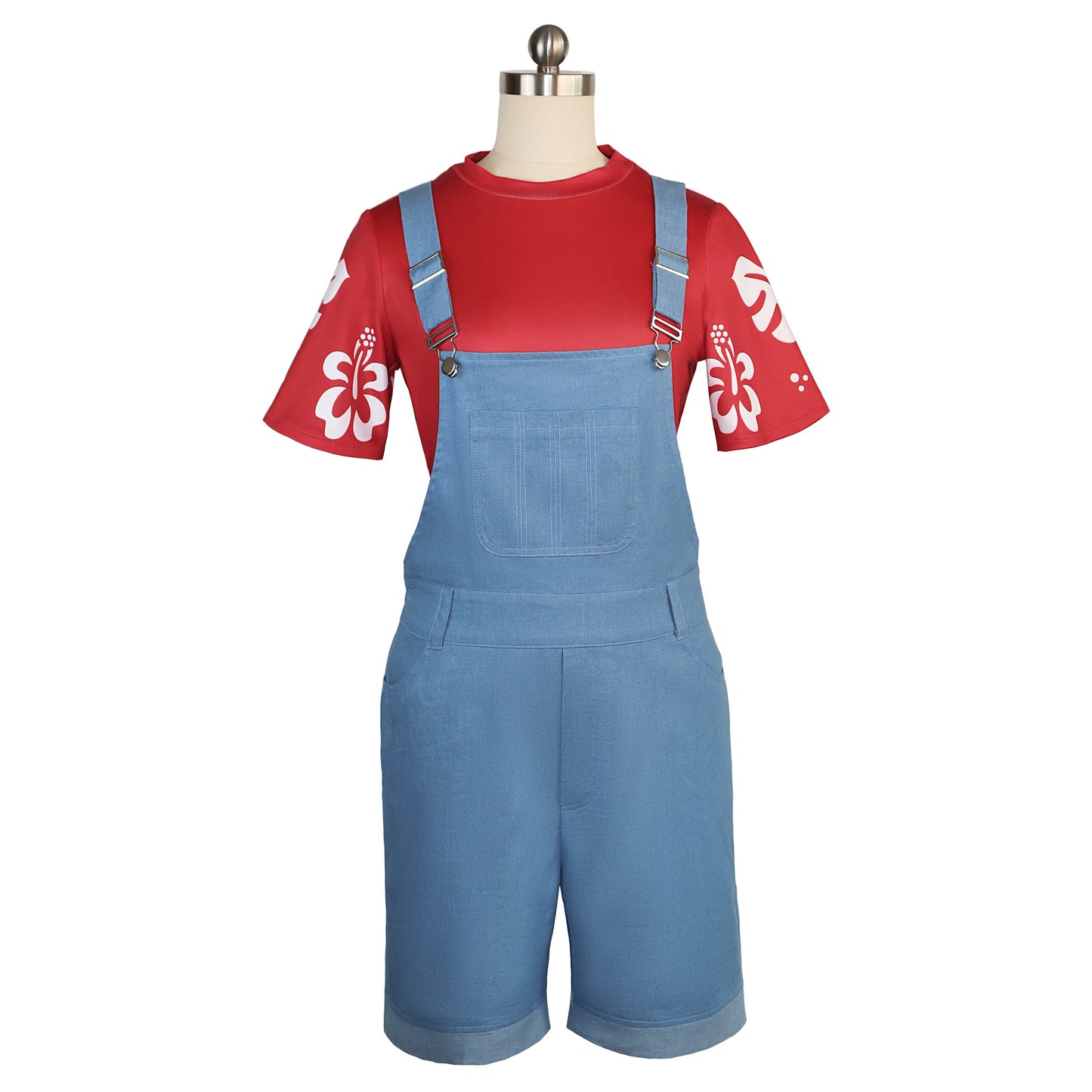 Girls Lilo Pelekai Costume Leaf Print T-Shirt and Overall Shorts Outfit Set