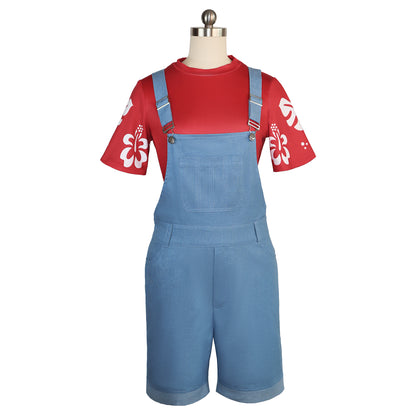 Girls Lilo Pelekai Costume Leaf Print T-Shirt and Overall Shorts Outfit Set