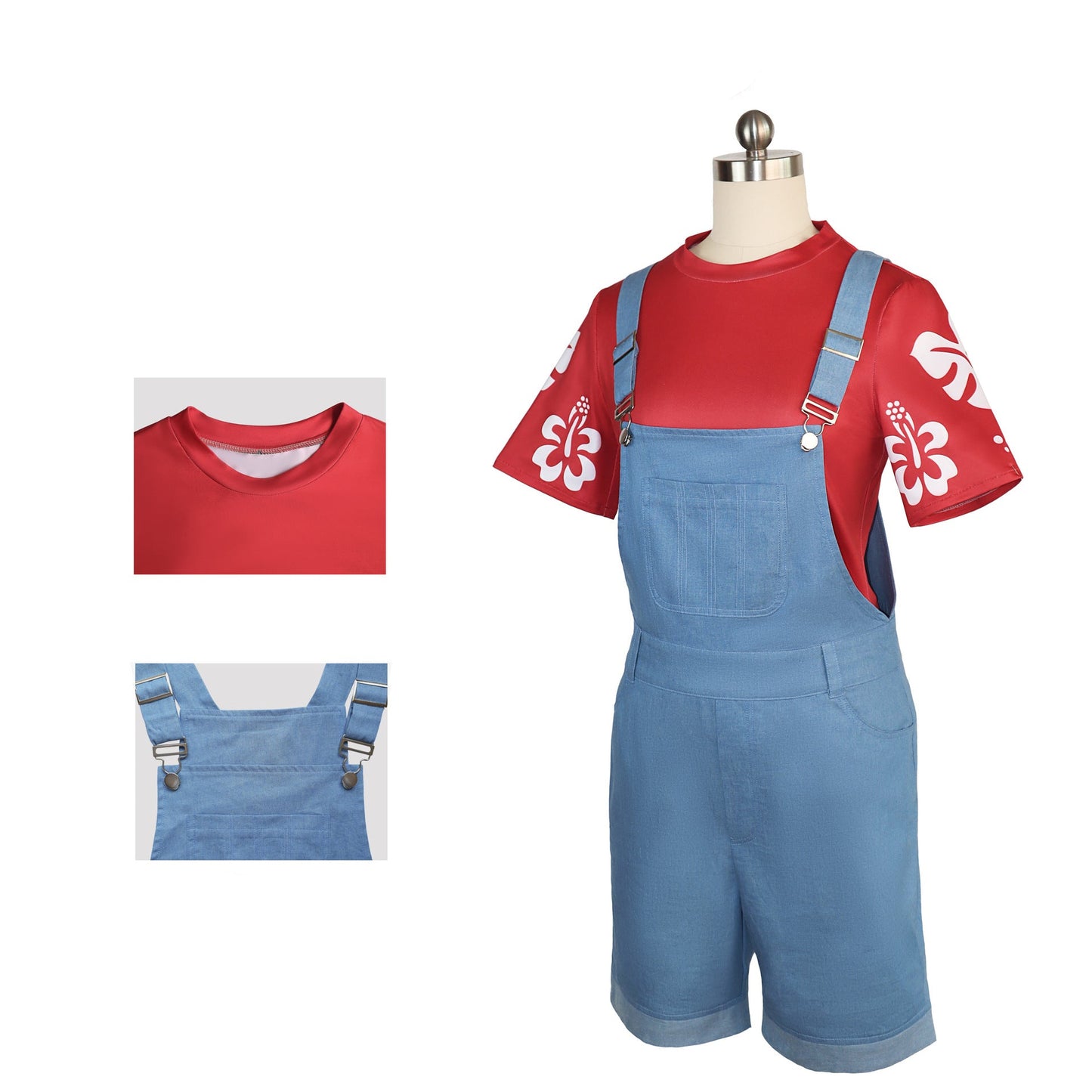 Girls Lilo Pelekai Costume Leaf Print T-Shirt and Overall Shorts Outfit Set