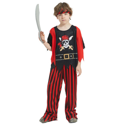 Boys Cosplay Pirates of the Caribbean Costume Captain Jack Sparrow Fancy Party Set