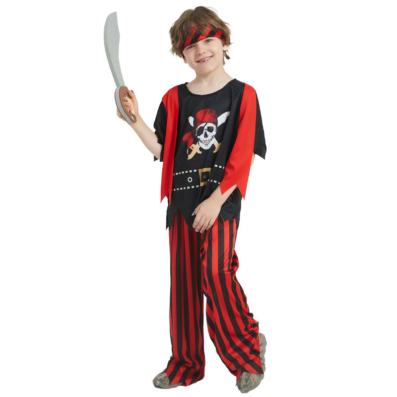 Boys Cosplay Pirates of the Caribbean Costume Captain Jack Sparrow Fancy Party Set