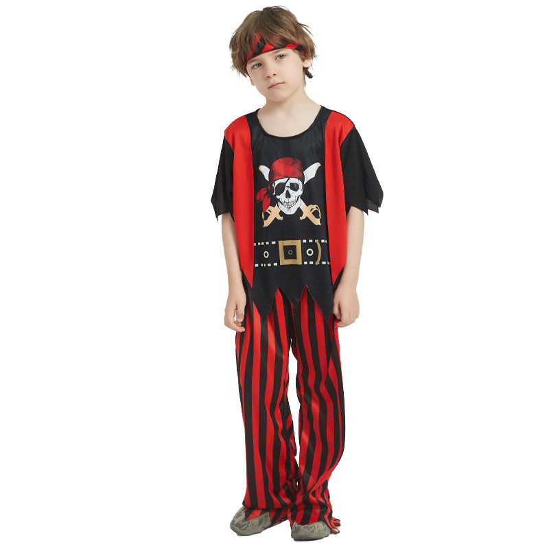 Boys Cosplay Pirates of the Caribbean Costume Captain Jack Sparrow Fancy Party Set