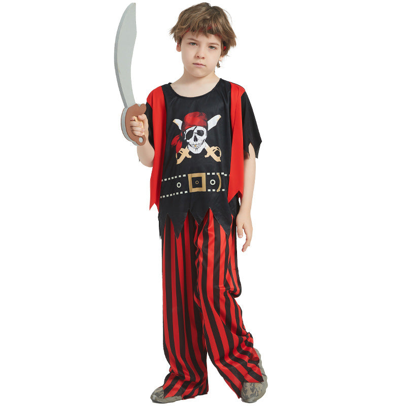 Boys Cosplay Pirates of the Caribbean Costume Captain Jack Sparrow Fancy Party Set