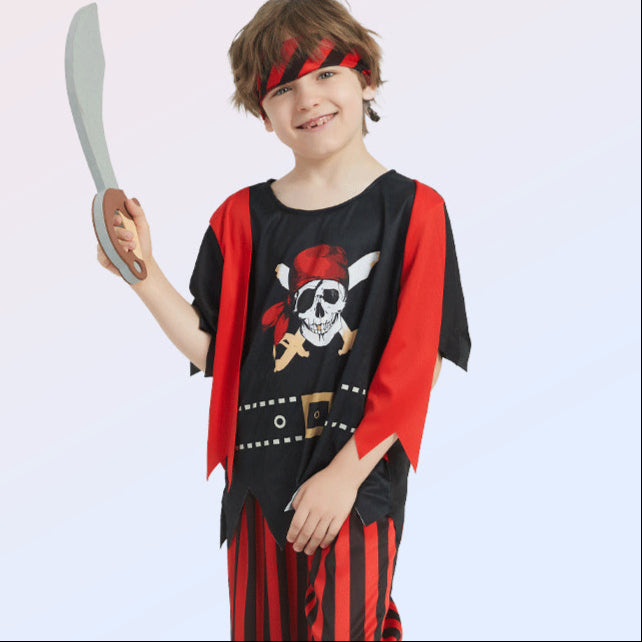 Boys Cosplay Pirates of the Caribbean Costume Captain Jack Sparrow Fancy Party Set
