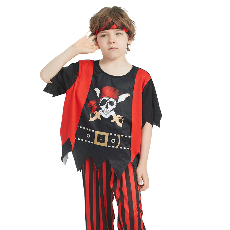 Boys Cosplay Pirates of the Caribbean Costume Captain Jack Sparrow Fancy Party Set