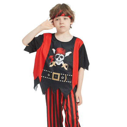 Boys Cosplay Pirates of the Caribbean Costume Captain Jack Sparrow Fancy Party Set