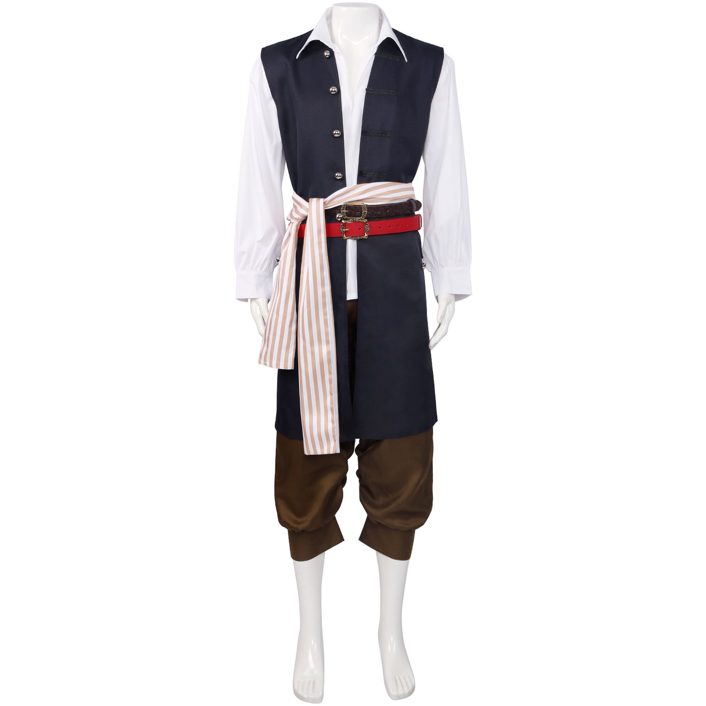 Mens Pirates Cosplay Costume Pirate Jack Outfit Coat with Belt Cosplay Props Halloween