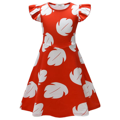 Lilo Pelekai Costume for Girls Red Leaf Hawaiian Dress Lilo Dress for Girls Christmas Costume