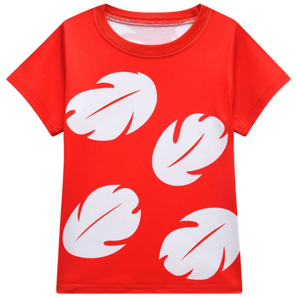 Lilo Pelekai Costume for Girls Red Leaf Hawaiian T-Shirt and Skirt with Bag
