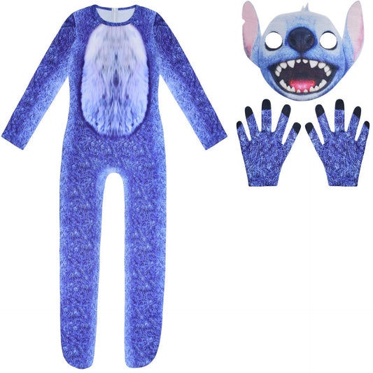 Kids Stitch Cosplay Costume Jumpsuit Mask with Gloves Outfit Party Fancy Dress Up