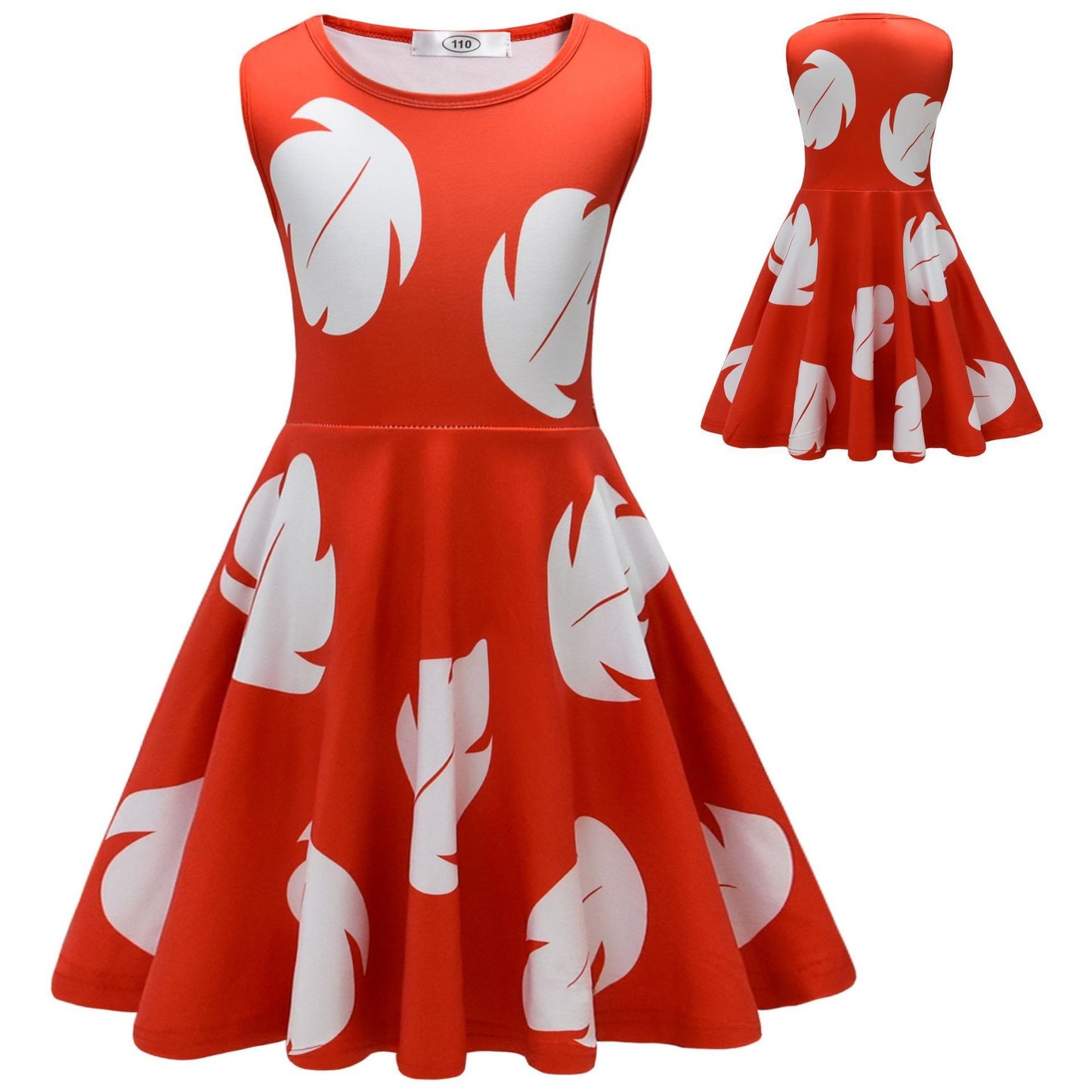 Girls Red Princess Leaf Lilo Dress Hawaiian Costume for Girls Birthday Outfit Halloween Party Wear