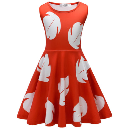 Girls Red Princess Leaf Lilo Dress Hawaiian Costume for Girls Birthday Outfit Halloween Party Wear