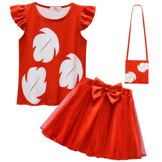 Summer Hawaiian Red Tutu Dress for Girls T-Shirt and Skirt with Bag Birthday Party Gifts