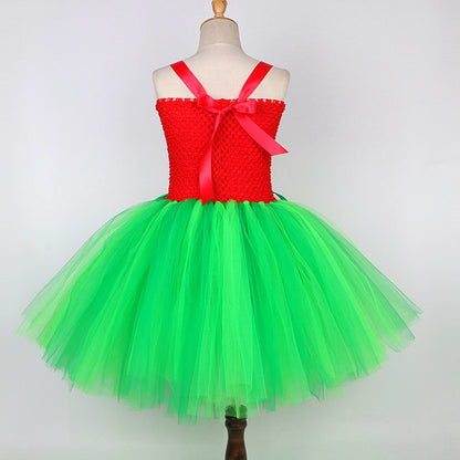 Girls Summer Hawaiian Red Green Tutu Dress with Tropical Fern Leaf Headband Birthday Party Gifts