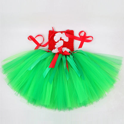Girls Summer Hawaiian Red Green Tutu Dress with Tropical Fern Leaf Headband Birthday Party Gifts