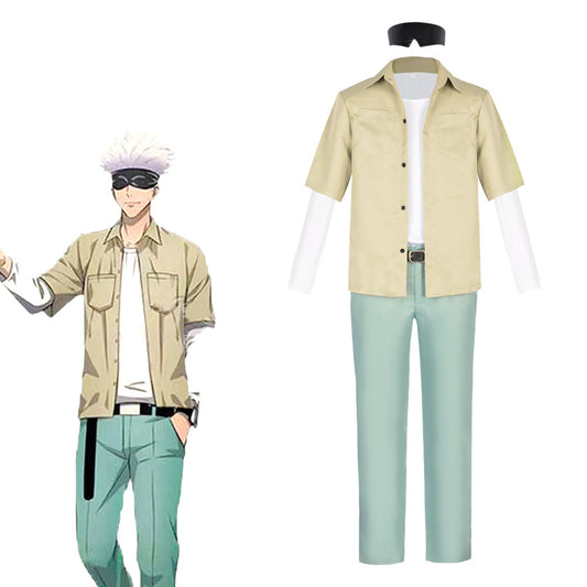 Mens JJK Satoru Gojo Cosplay Costume Casual Suit with Blindfold
