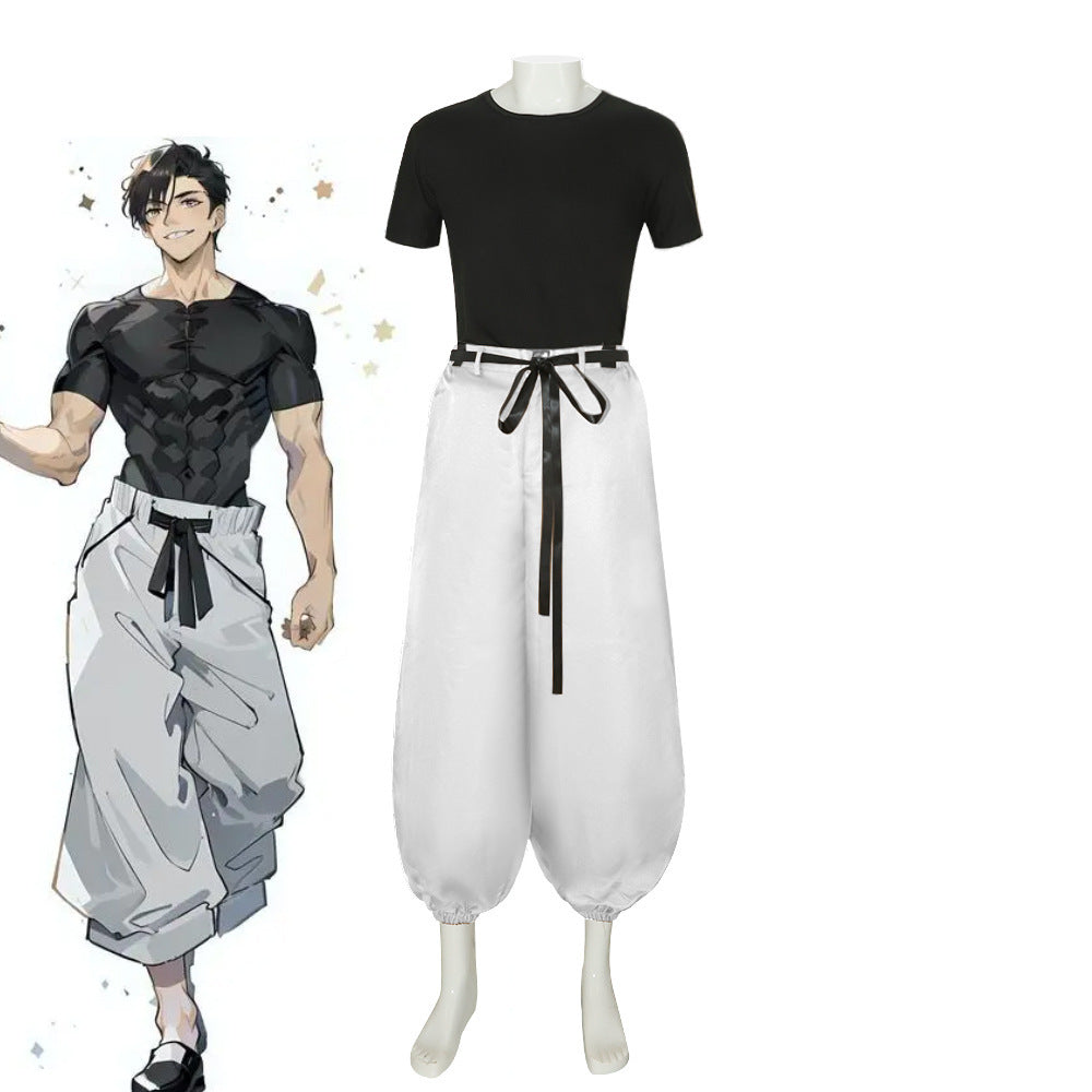 Mens Anime Touji Fushiguro Cosplay Costume Short Sleeve Top Pant Outfit Fushiguro Toji Cosplay Suit Halloween Costume