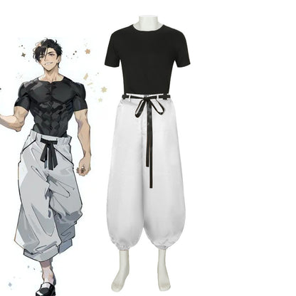 Mens Anime Touji Fushiguro Cosplay Costume Short Sleeve Top Pant Outfit Fushiguro Toji Cosplay Suit Halloween Costume