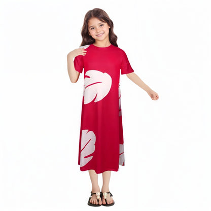 Girls Red Princess Leaf Lilo Dress Short Sleeve Hawaiian Costume for Girls Birthday Outfit Halloween Party Wear