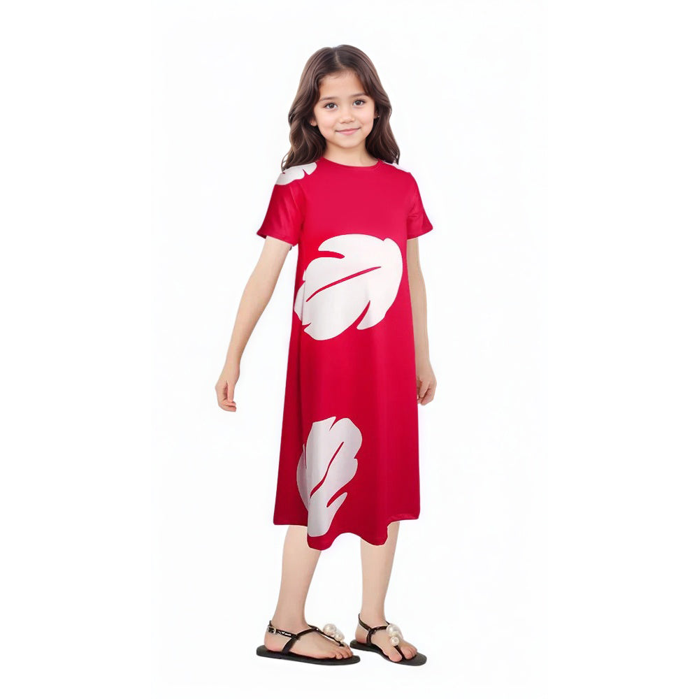 Girls Red Princess Leaf Lilo Dress Short Sleeve Hawaiian Costume for Girls Birthday Outfit Halloween Party Wear