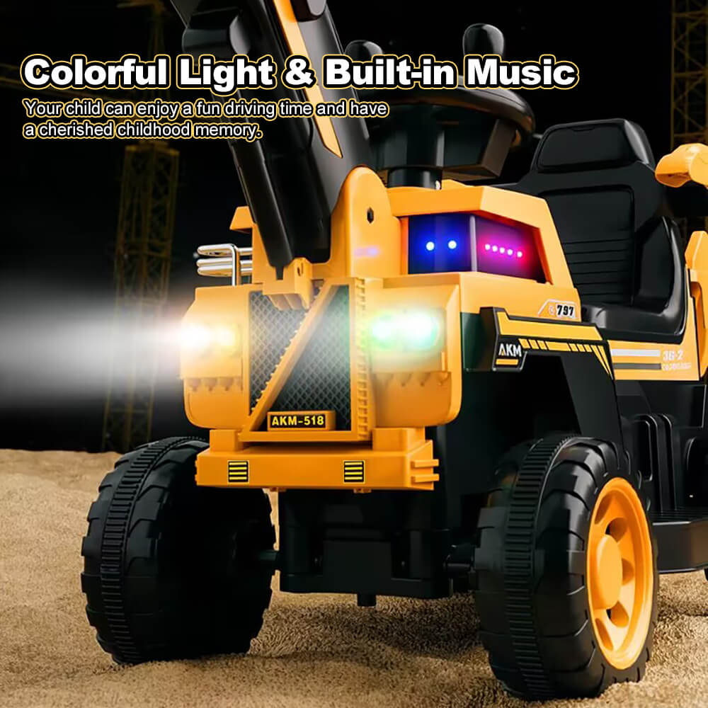 3-In-1 Toddler 6V Ride-On Push Car Kids 4WD Rechargeable Excavator with Fully Electric Digging Arm