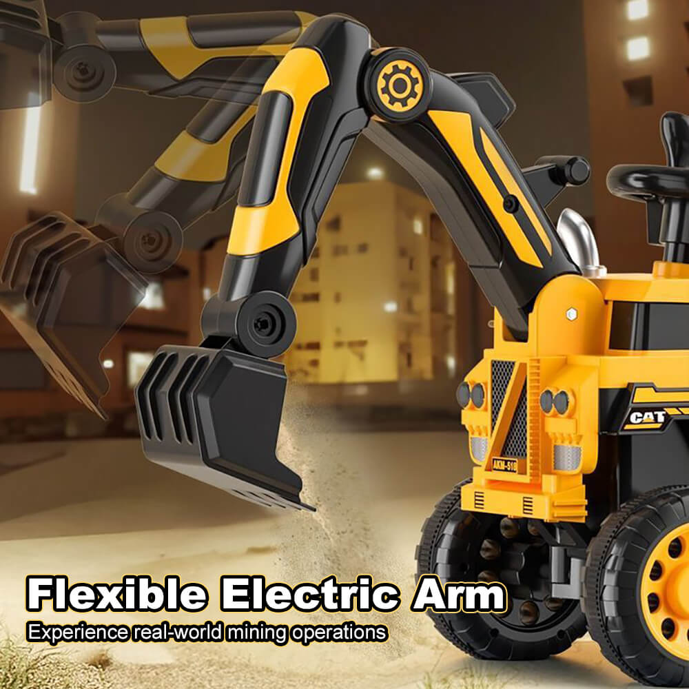 3-In-1 Toddler 6V Ride-On Push Car Kids 4WD Rechargeable Excavator with Fully Electric Digging Arm