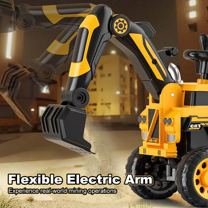 3-In-1 Toddler 6V Ride-On Push Car Kids 4WD Rechargeable Excavator with Fully Electric Digging Arm