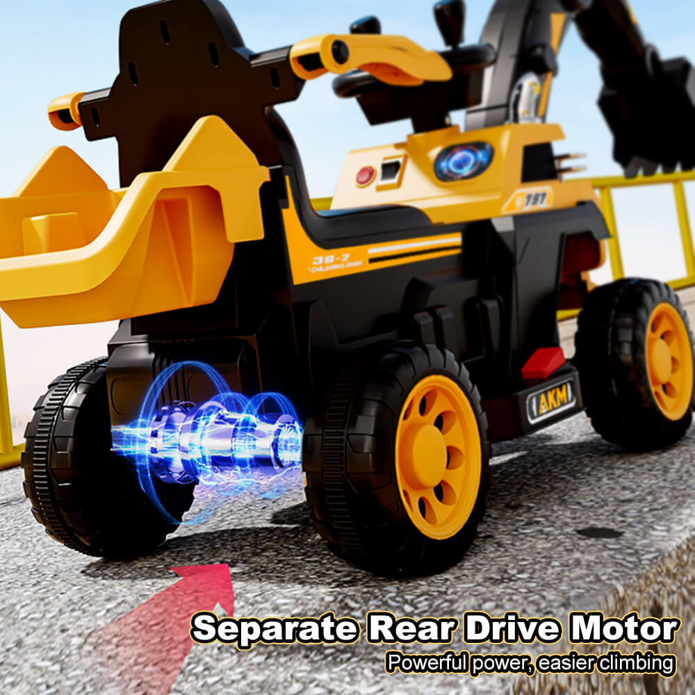 3-In-1 Toddler 6V Ride-On Push Car Kids 4WD Rechargeable Excavator with Fully Electric Digging Arm