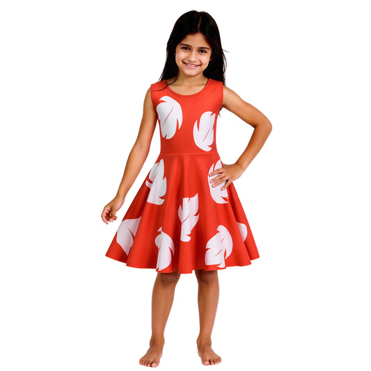 Girls Red Princess Leaf Lilo Dress Hawaiian Costume for Girls Birthday Outfit Halloween Party Wear