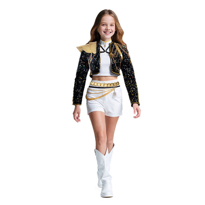 Pop Stars Costume Golden Black White Dance Outfit Stage Performance Suit